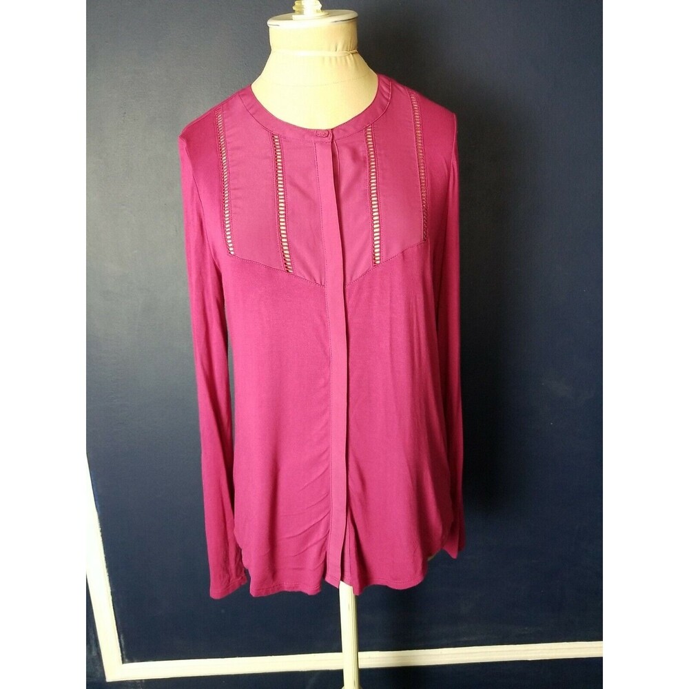 Banana Republic Raspberry Blouse Pleated Front Tunic Shirt Sz Small
